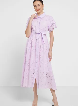 Schiffli Belted Dress