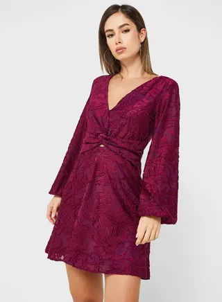 V-Neck Knitted Dress