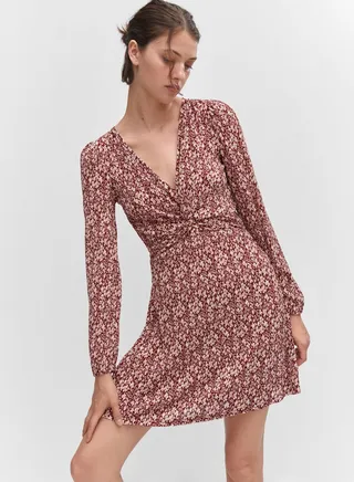 V-Neck Front Knot Dress
