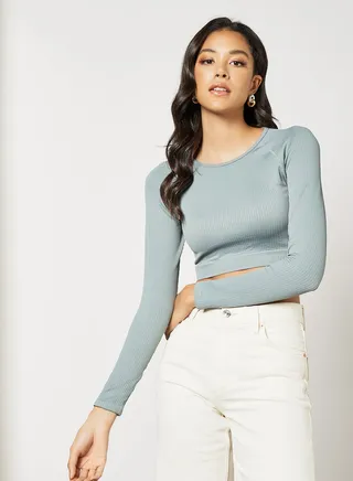 Solid Cropped T-Shirt Indigo