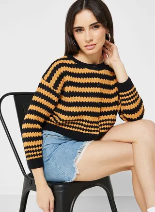 Chevron Striped Detail Cardigan