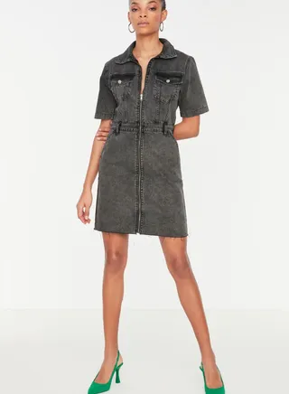 Zip Through Denim Dress