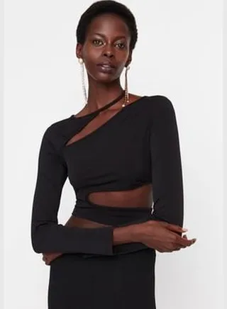 Black Knitted Window/Cut Out Detail Blouse TPRAW23BZ00031