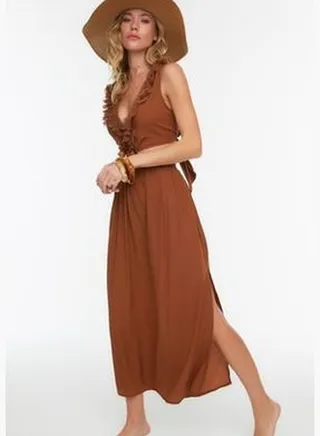 Cinnamon Maxi Knitted Tassels Beach Dress TBESS21EL3624