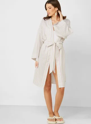 Striped Tie Detail Robe