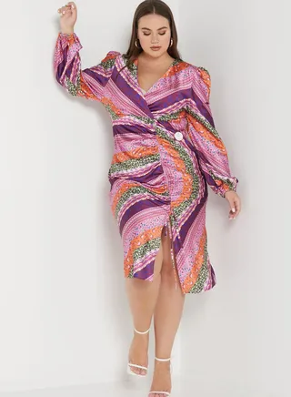 Surplice Neck Front Slit Dress