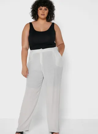 Ecru Plus Wide Leg Trousers