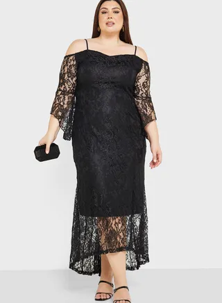 Cold Shoulder Lace Detail Dress