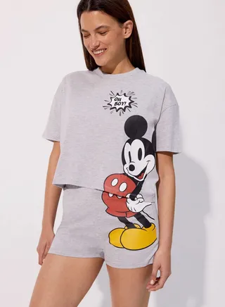 Mickey Print T-Shirt & Pyjama Shorts Set