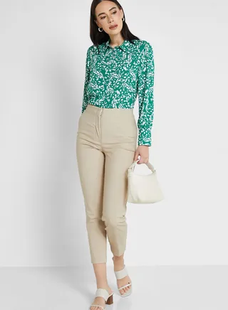 Cotton Blend Slim Fit Ankle Grazer Trousers