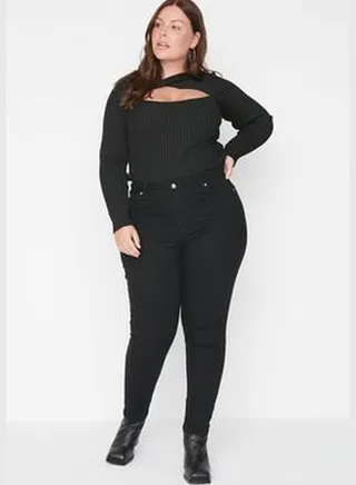 Black High Waist Skinny Jeans TBBAW23CJ00012