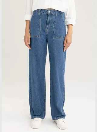 Woman Wideleg Cargo Denim Trousers