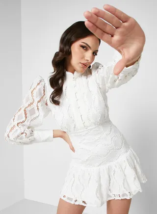 Lace Detail Polo Neck Dress