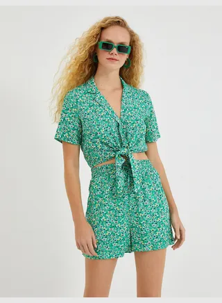 Mini Shorts Floral Drawstring Pocket
