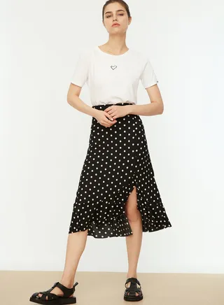 Dot Print Midi Skirt