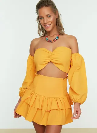 Bardot Crop Top & Skirt Set