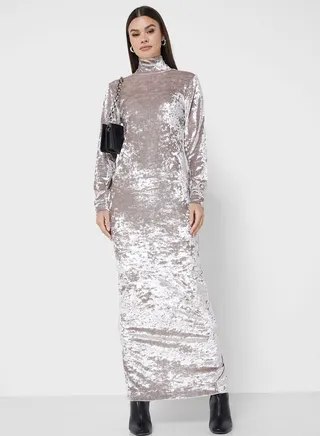 High Neck Printed Dress