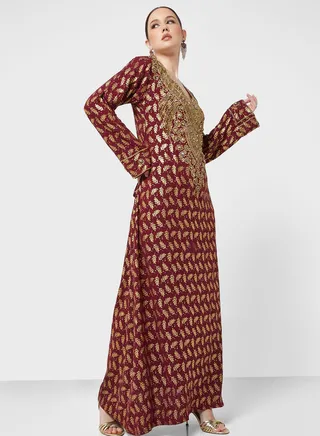 Embellished V- Neck Jalabiya