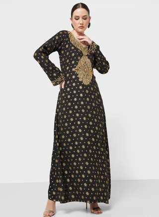 Embellished V- Neck Jalabiya