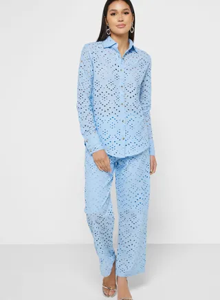 Schiffli Button Down Shirt & Pant Set
