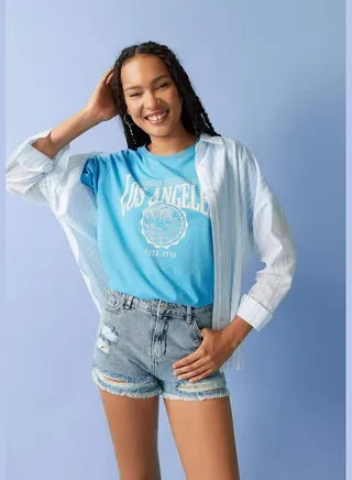 Woman Crew Neck Short Sleeve Knitted Short Sleeve T-Shirt