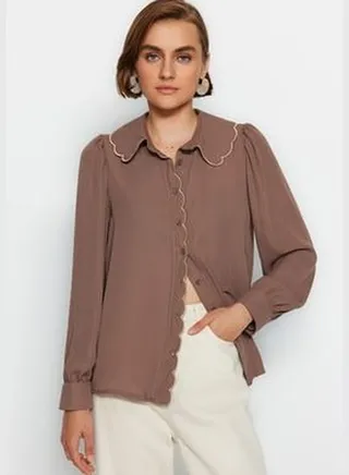 Brown Woven Shirt with Embroidery Detail TWOAW21GO0302