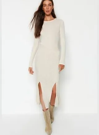Stone Midi Length Slit Detailed Skirt TWOAW24ET00033