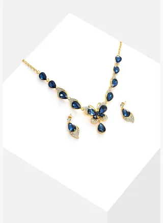 Gold Plated Designer Stone Necklace and Earring Set Jewellery Set