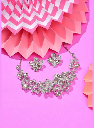 Silver Plated Designer Stone Necklace and Earring Set