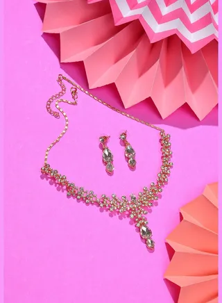 Silver Plated Designer Stone Necklace and Earring Set