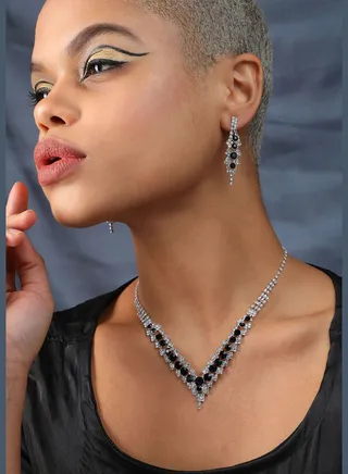 Silver Plated Designer Party Necklace and Earring Set For Women