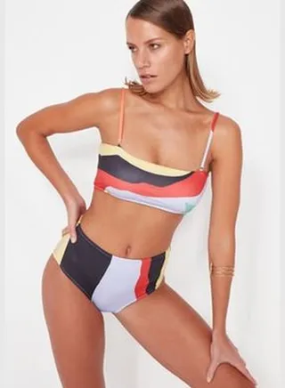 Colorful Abstract Pattern High Waist Bikini Bottoms TBESS22BA0014