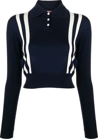Blue Long-Sleeve Knit Polo Sweater