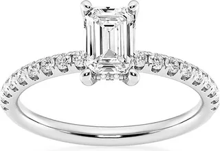 Build Your Own Collection Platinum & Lab Grown Emerald Cut Diamond Hidden Halo Engagement Ring