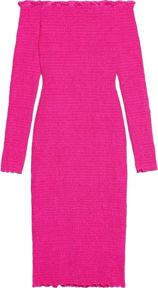 Off-Shoulder Smocked Midi Dress