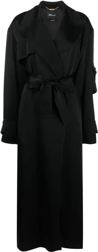 Satin-Finish Long Trench Coat
