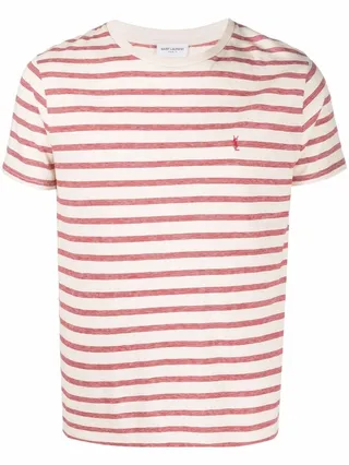 striped embroidered-logo T-shirt