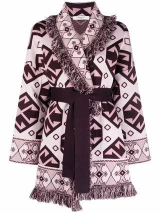 Geometric-Pattern Wool Coat