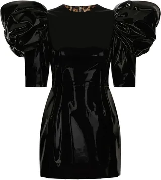 Puff-Sleeve High-Shine Dress