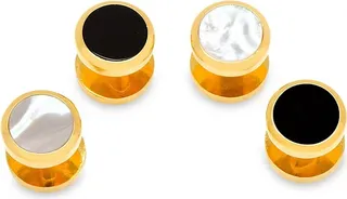2-Pack Double-Sided Gold Onyx And Mother Of Pearl Round Stud Set