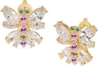14K Yellow Gold Vermeil & Man Made Crystal Dragonfly Stud Earrings