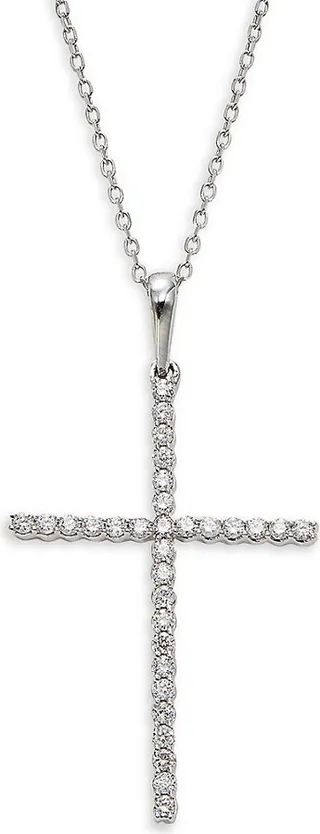 14K White Gold & 0.24 TCW Diamond Cross Pendant Necklace