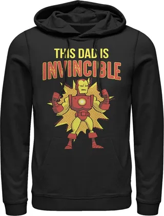 Men's Marvel This Dad is Invincible Cartoon Iron Man Pull Over Hoodie - Black - Large