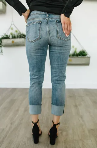 Catherine Boyfriend Raw Hem Cuffed Jean in Blue