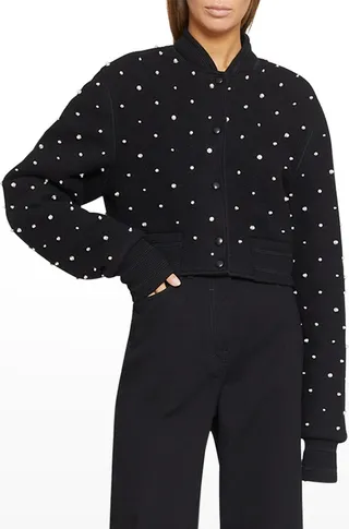 Cropped Embroidered Varsity Jacket