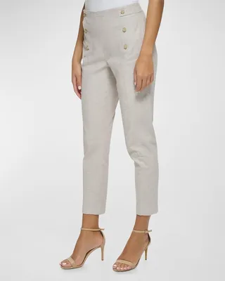 Cropped Linen-Blend Sailor Pants