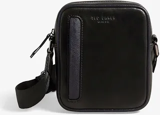 Mens Black Rayson Logo-debossed Leather Crossbody bag