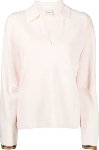 artist-stripe V-neck wool sweater