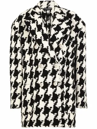 Houndstooth Wool-Blend Coat