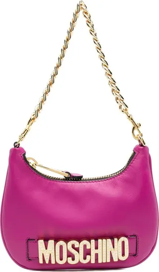 Crystal-Logo Leather Shoulder Bag